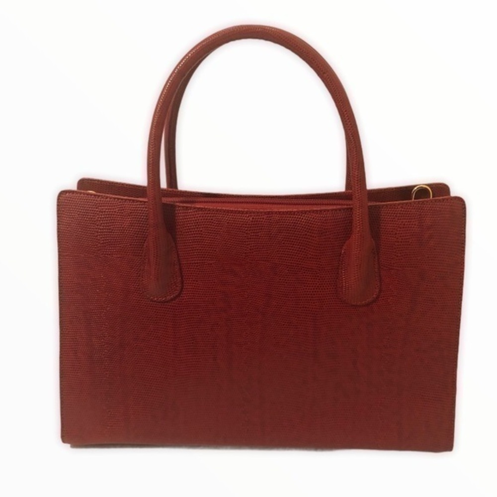 Lancaster Paris red textured leather tote bag